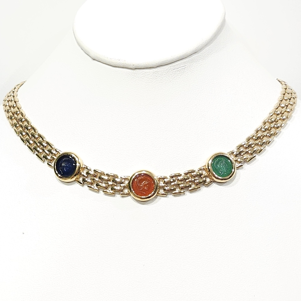 Christian Dior Necklace Gold Gripoix Soldier Cameo Vintage Dior Necklace - Picture 2 of 16